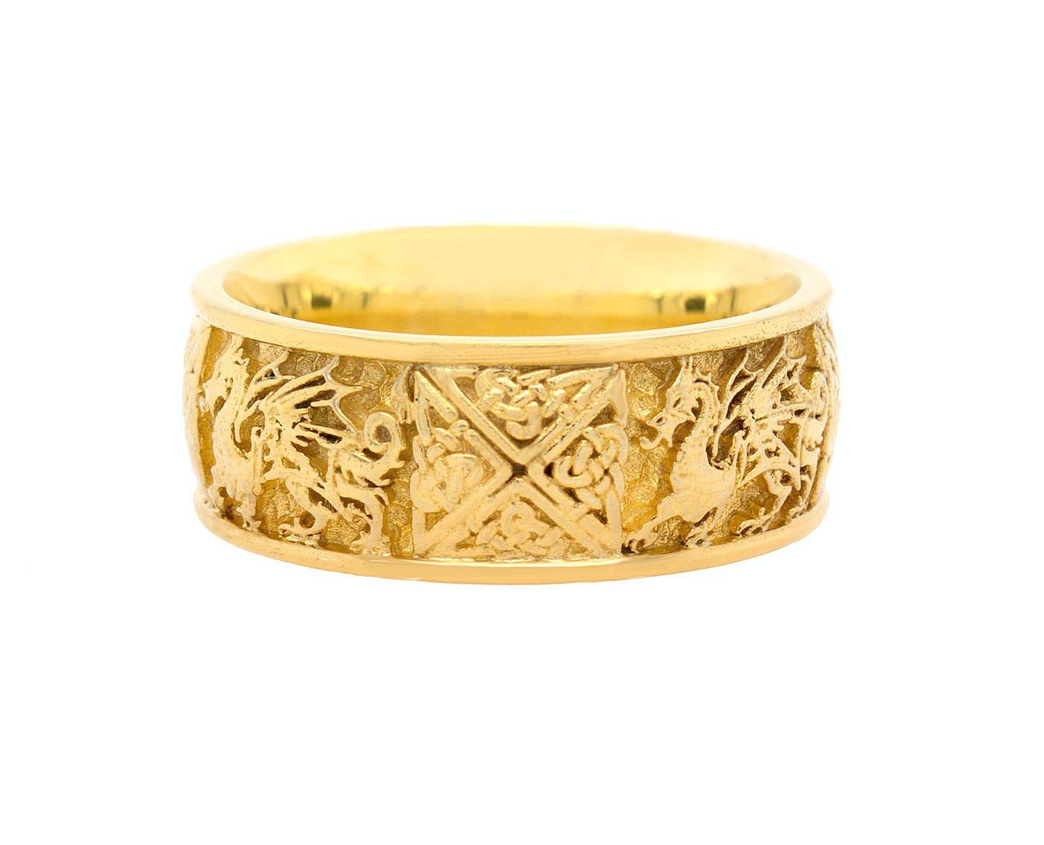 ring, ring on white background, gold ring, yellow gold ring, mens ring, women's ring, wedding band, solid gold ring, yellow gold ring, 8mm ring, engraved ring, custom gold ring, celtic ring, nordic ring, celtic knot ring, celtic dragon ring, dragon ring
