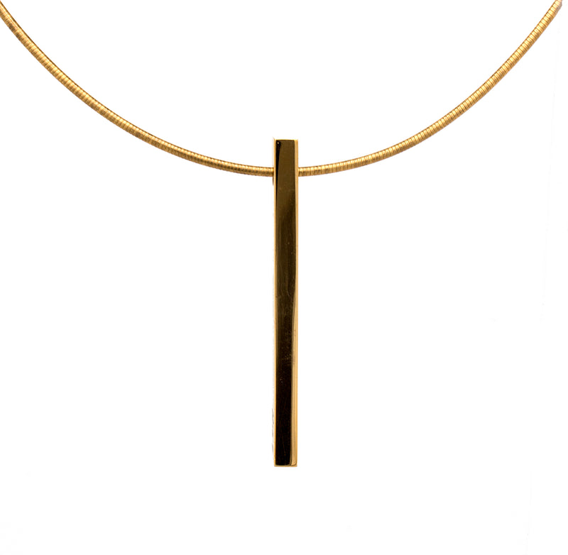 yellow gold pendant, pendant, necklace, yellow gold plated necklace, bar necklace, vertical bar necklace, coil chain, yellow gold plated necklace, alternative diamond necklace, modern necklace, unisex necklace