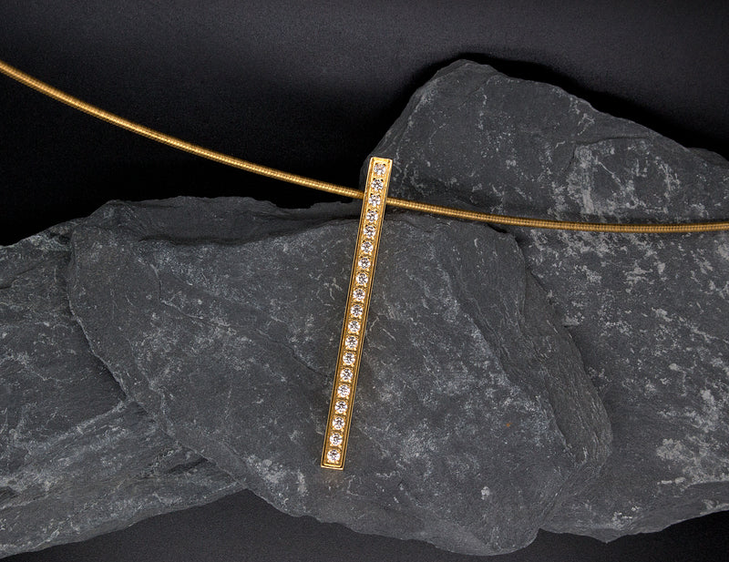 yellow gold pendant, pendant, necklace, yellow gold plated necklace, bar necklace, vertical bar necklace, coil chain, yellow gold plated necklace, alternative diamond necklace, modern necklace, unisex necklace